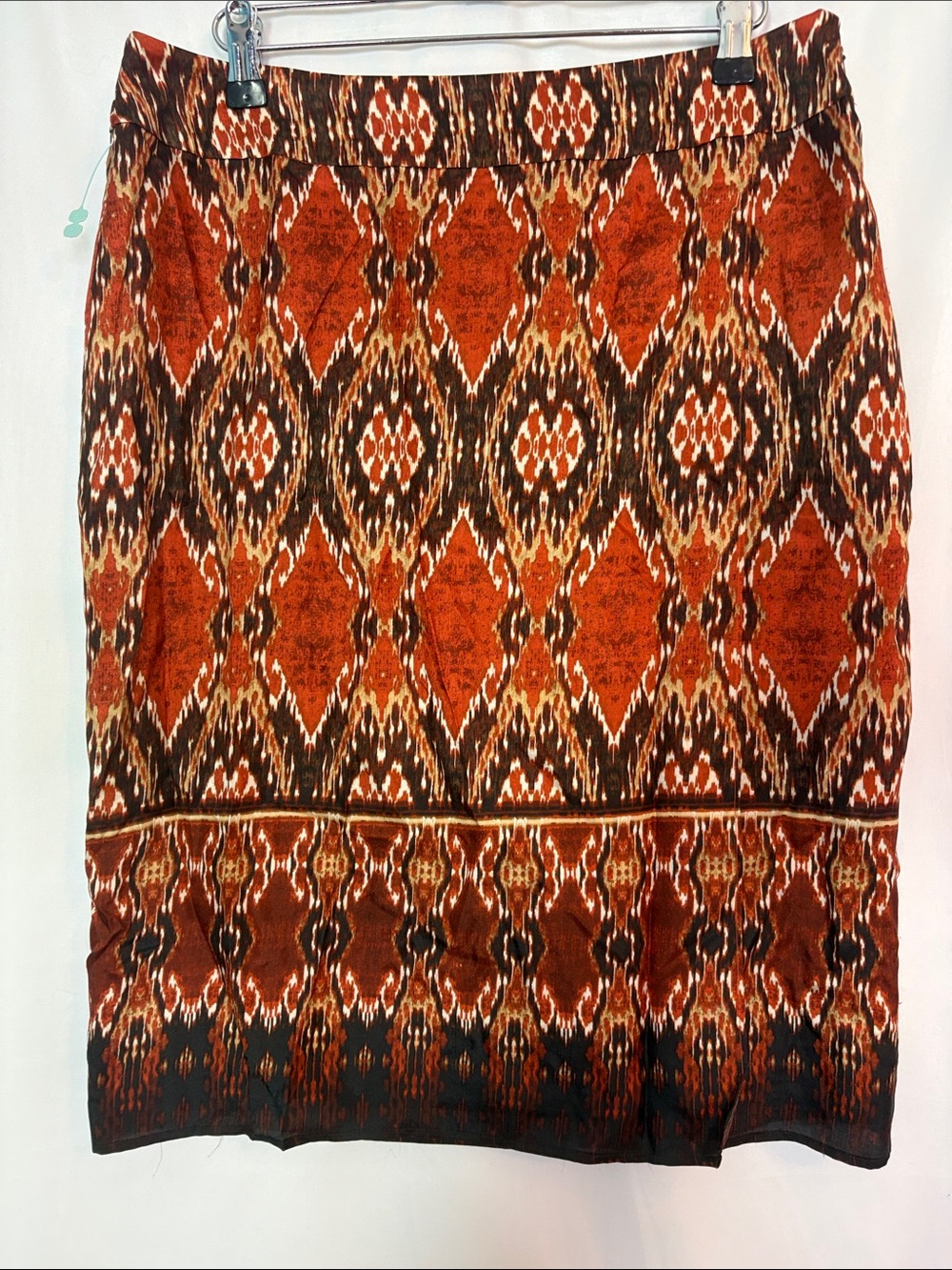 Jones New York Silk Orange and Brown Printed Pencil Skirt Size 8